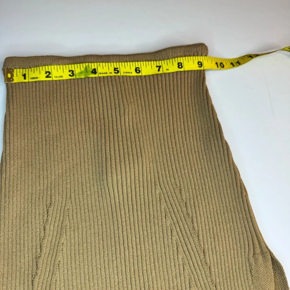 NWT Topshop Tan Ribbed Midi Pencil Skirt with Side Slit Sz4/6 Career Comfy